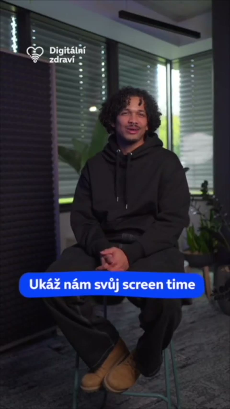 A Digital Health interview participant with a caption asking about screen time
